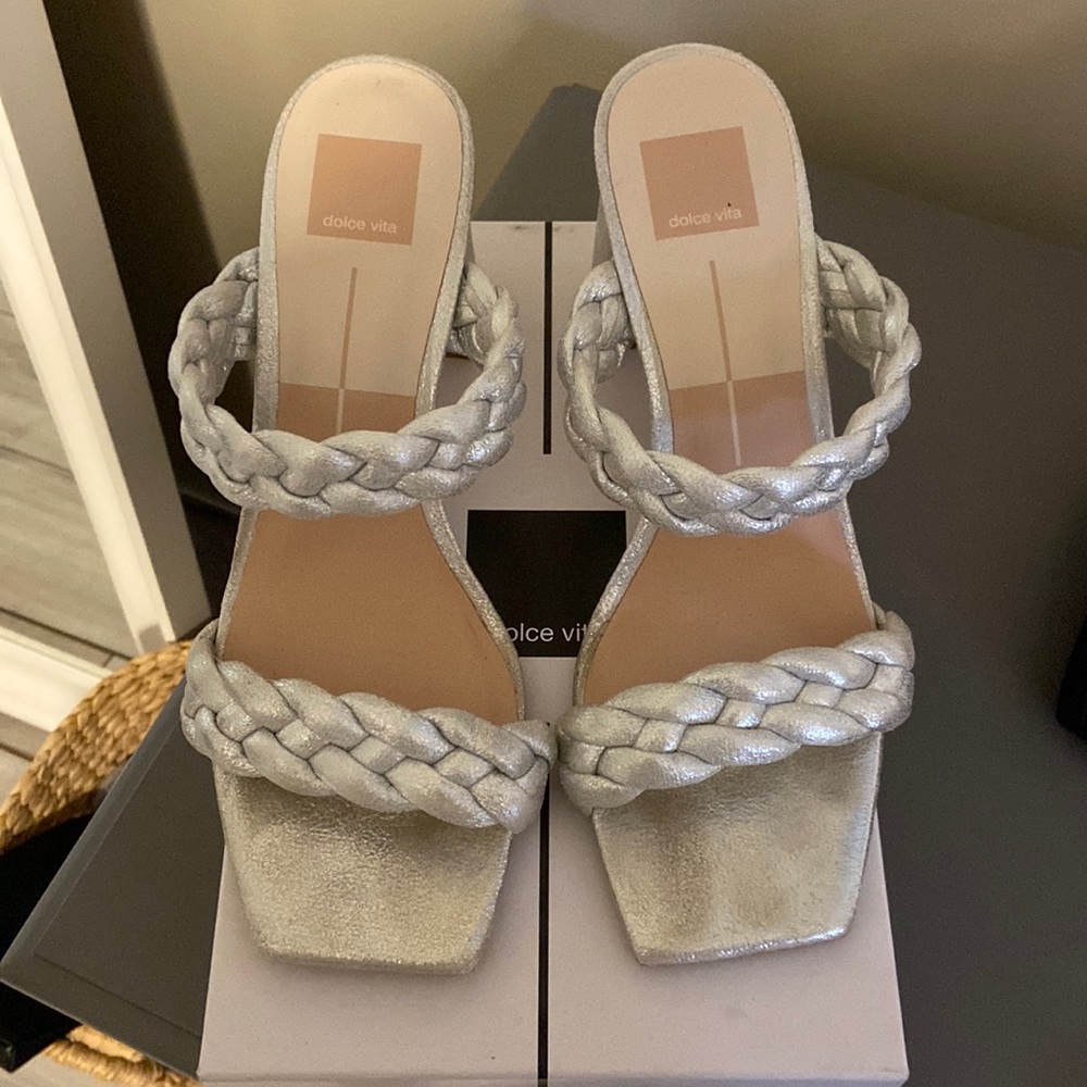 Dolce Vita Paily Silver Metallic Braided Sandals